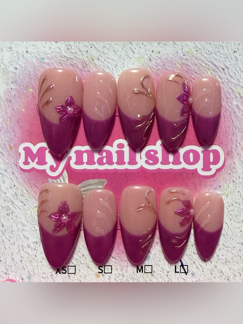 Nude & Plum Floral Stiletto Press-On Nails -